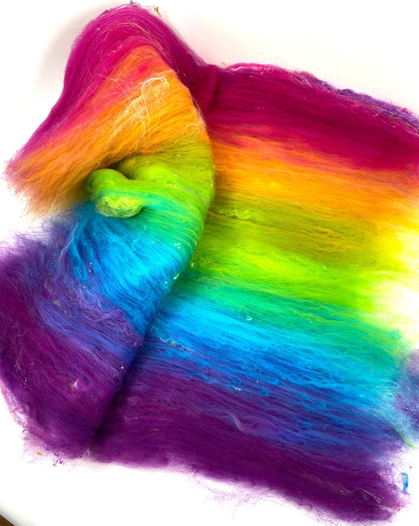 Plumeria Batt 1013-04 - 2.9 oz Targhee wool, silk, noils, spinning fiber, drumcarded, handspinning, nuno, felting wool, weaving