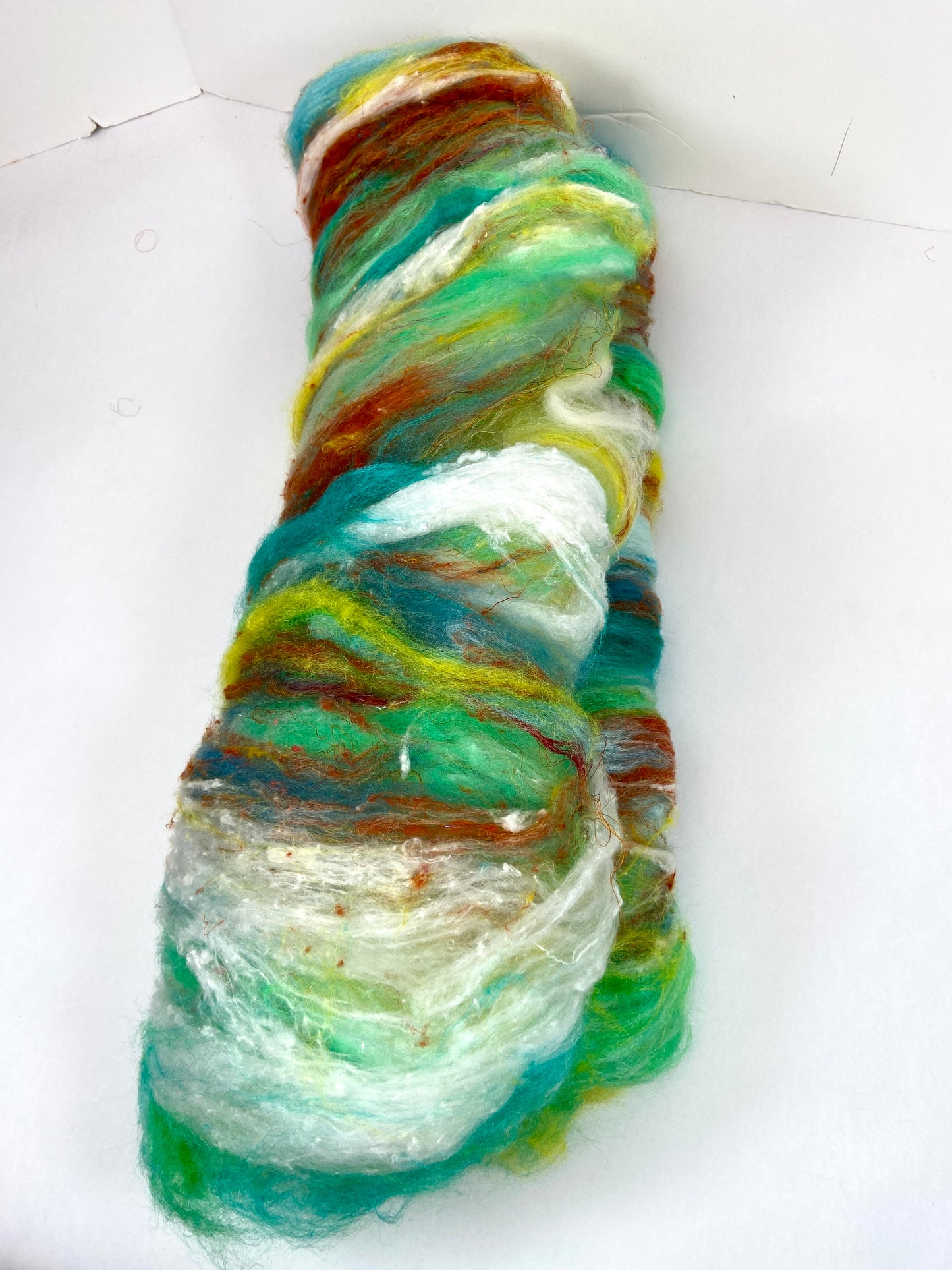 Chunky Art Batt 1210-03- 3.1 oz Targhee and Polwarth wool, silk, noils, spinning fiber, handspinning, nuno, felting wool, weaving