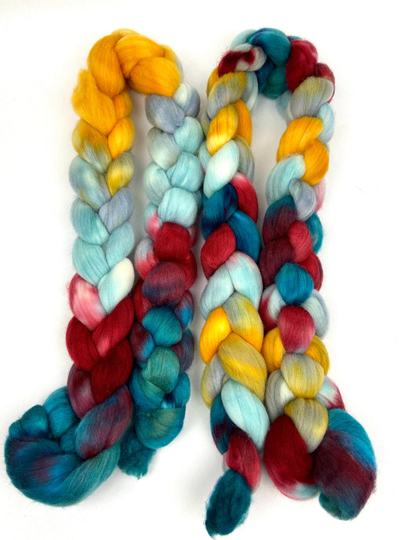 Austin MG - 4 oz hand painted wool combed top, roving, spinning fiber, handspinning, felting