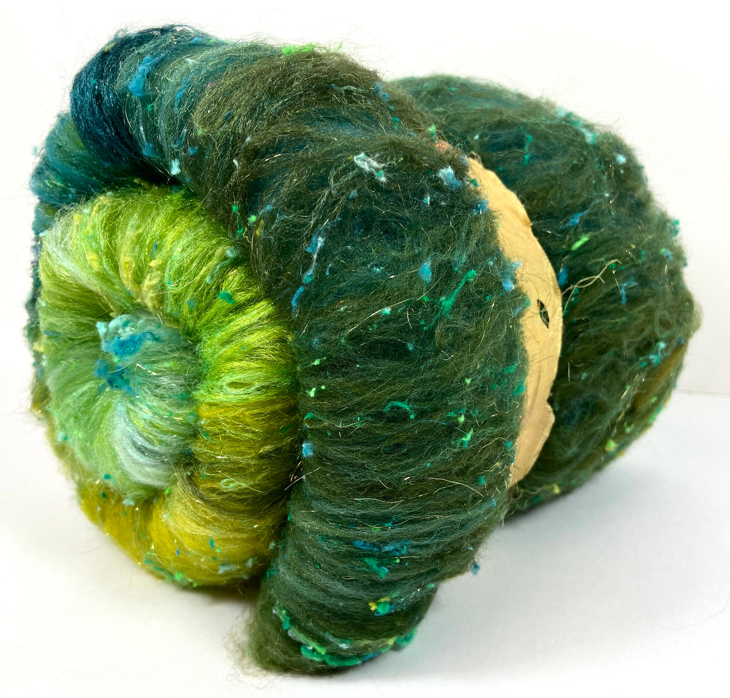 Emerald Isle Batt 1018-01- 2.6 oz Targhee wool, silk, noils, spinning fiber, drumcarded, handspinning, nuno, felting wool, weaving