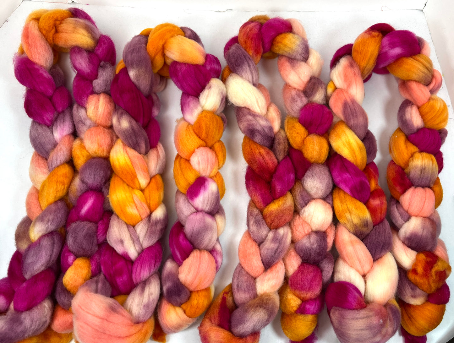Test Braids, Two Versions - 4 oz BFL or Targhee wool combed top, roving, spinning fiber, handspinning, felting, needle felting, weaving supplies, 0508-03