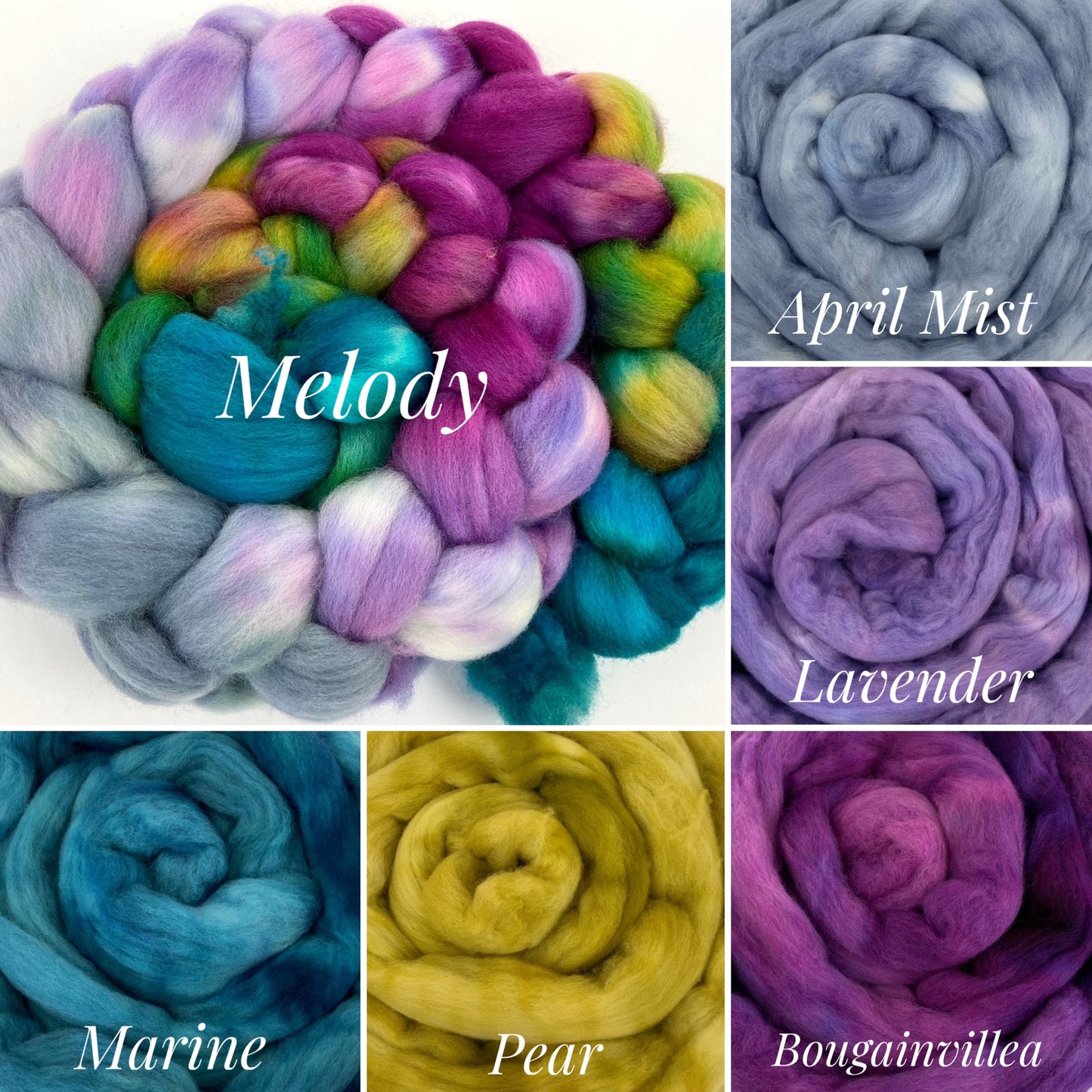 Melody MG - 4 oz hand painted wool combed top, roving, spinning fiber, handspinning, felting