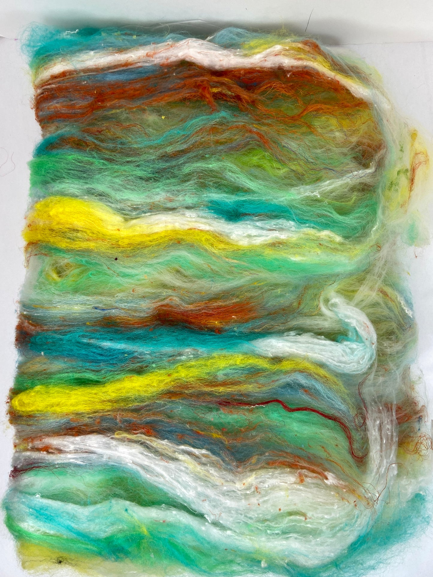 Chunky Art Batt 1210-03- 3.1 oz Targhee and Polwarth wool, silk, noils, spinning fiber, handspinning, nuno, felting wool, weaving
