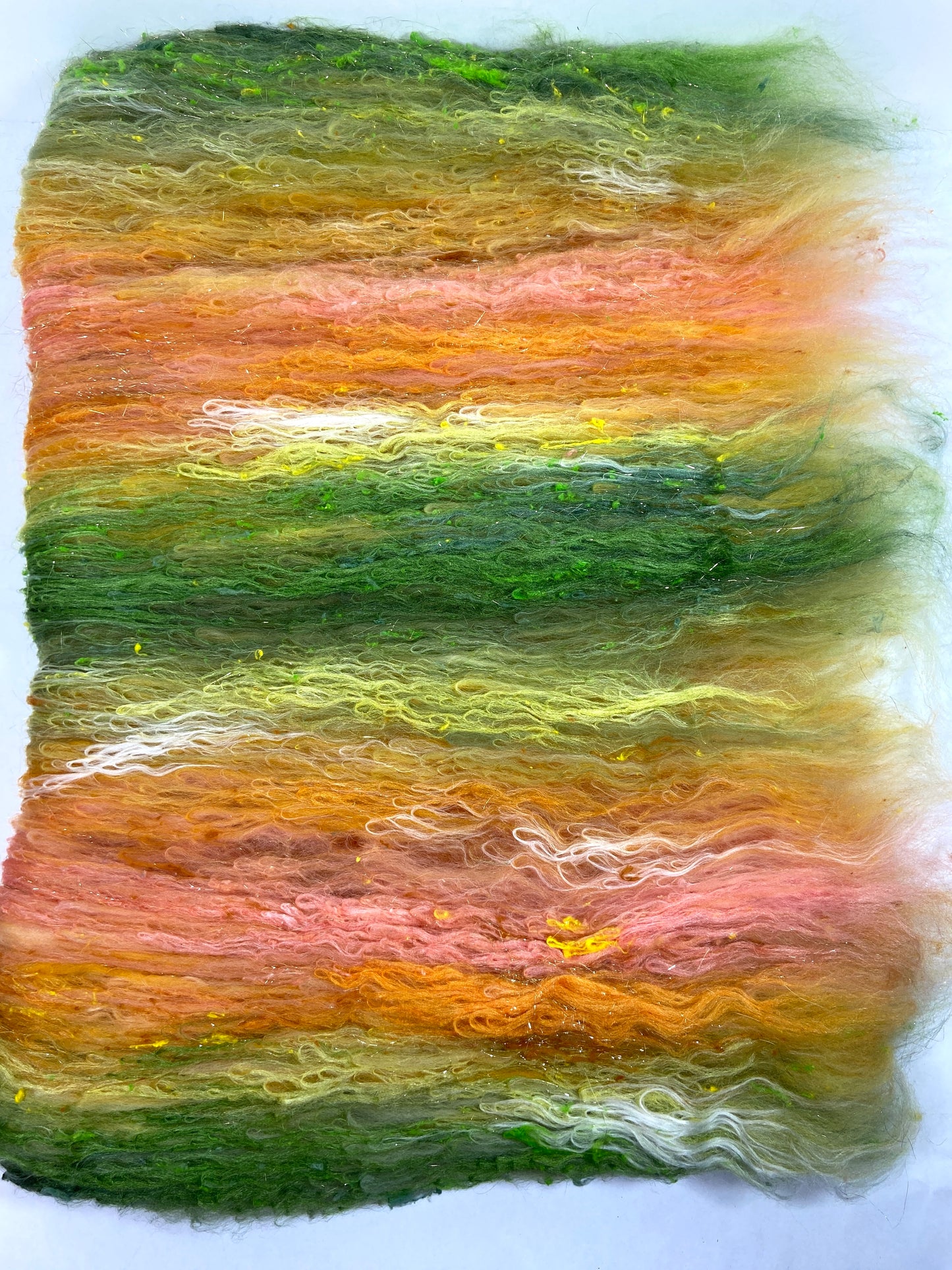 Nasturtiums Batt 0908-05 - 2.9 oz Falkland Merino wool, silk, noils, spinning fiber, handspinning, nuno, felting wool, weaving