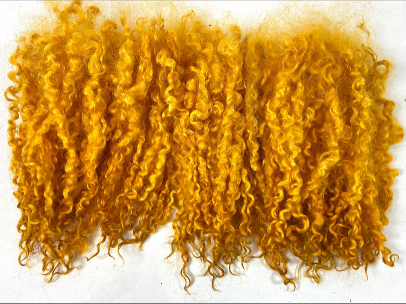 Wensleydale locks, Saffron, 7 inches long, super clean, separated, spinning, felting, fiber art, doll hair, nuno, lockspun yarn 0712-03