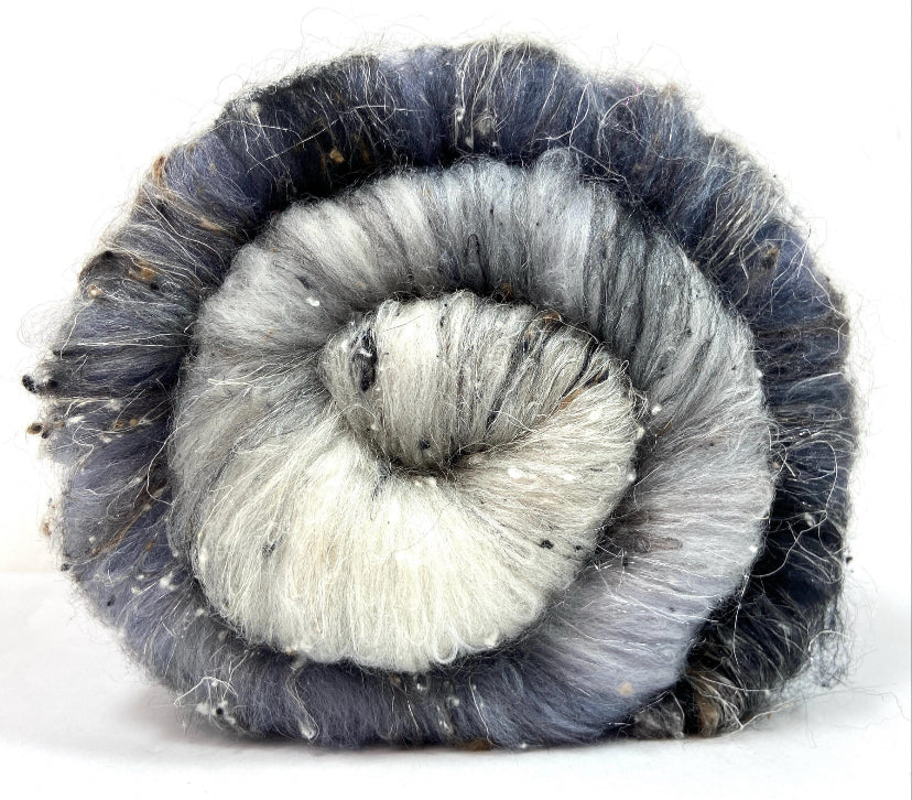 Birch Tree Batt 0814-06 - 3.3 oz Polwarth wool, silk, noils, spinning fiber, handspinning, nuno, felting wool, weaving