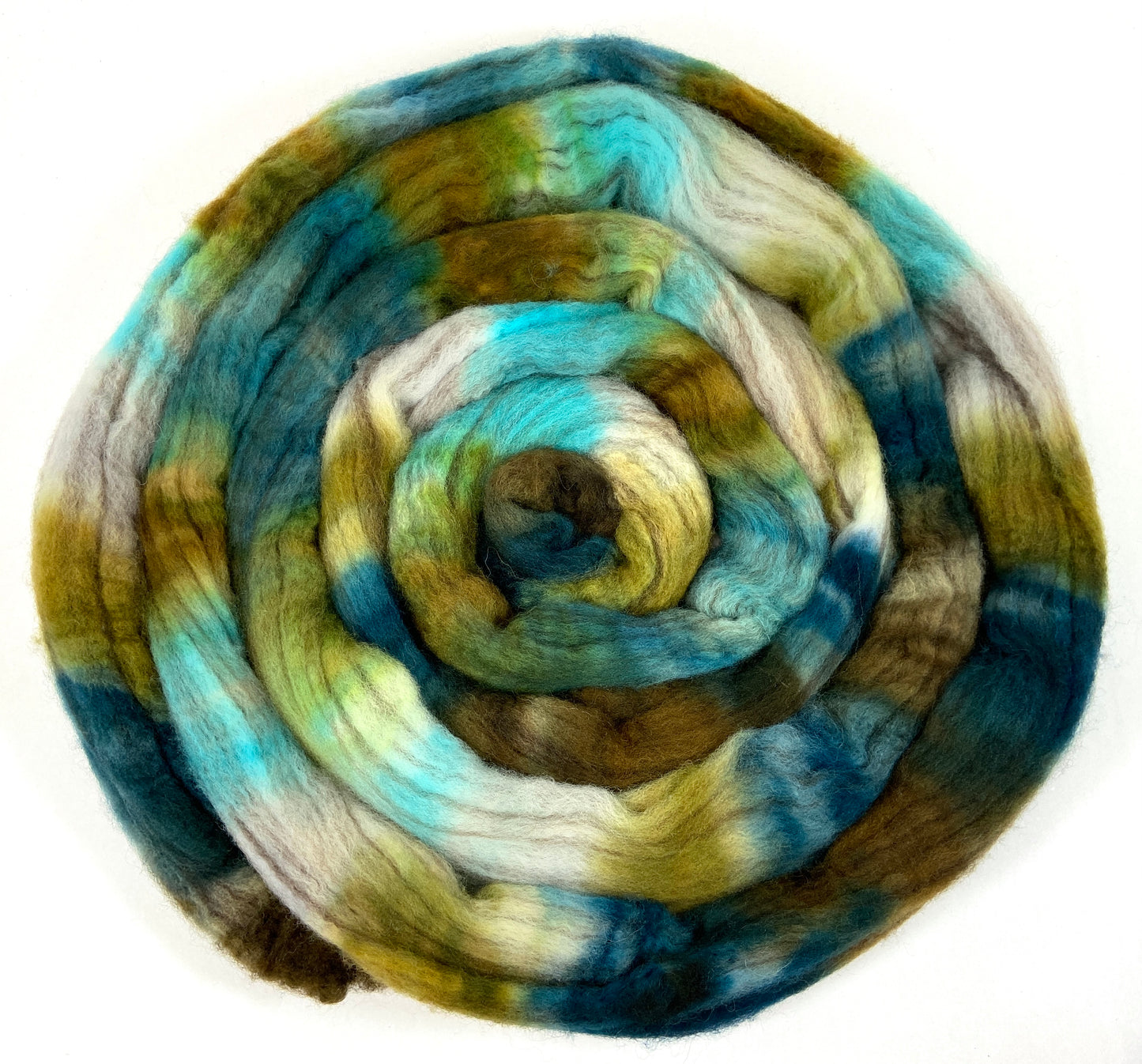 Tide Pool SC - 4 oz BFL Swirl wool combed top, roving, spinning fiber, handspinning, felting, needle felting, weaving supplies