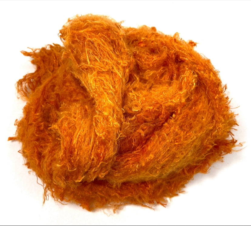 Silk Laps, Orange, 1014-02, mulberry silk, nuno, wet felting, spinning fiber, art yarn, handspinning, felting fiber, corespinn