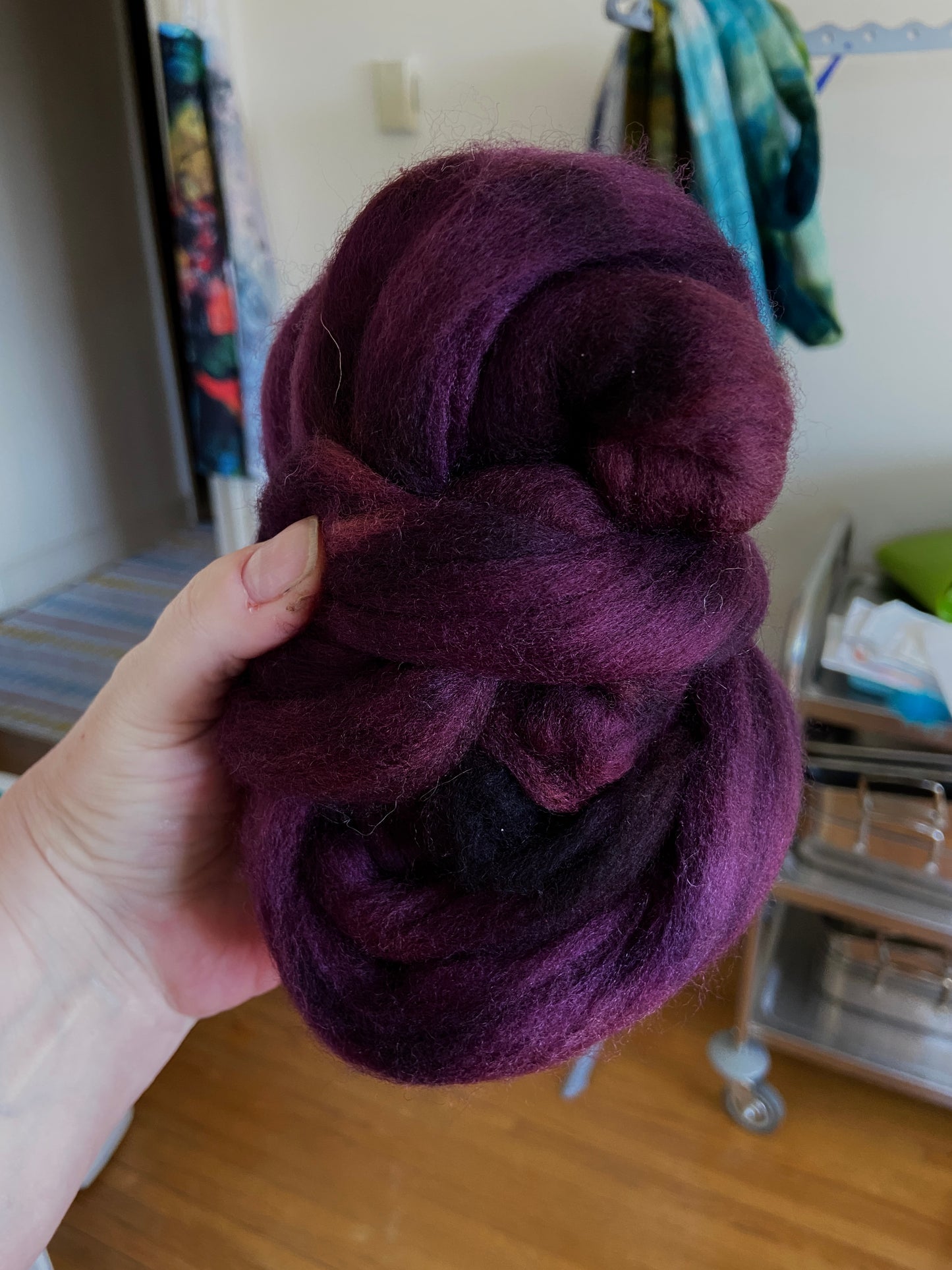Black Cherry - 2 oz hand dyed semisolid wool combed top