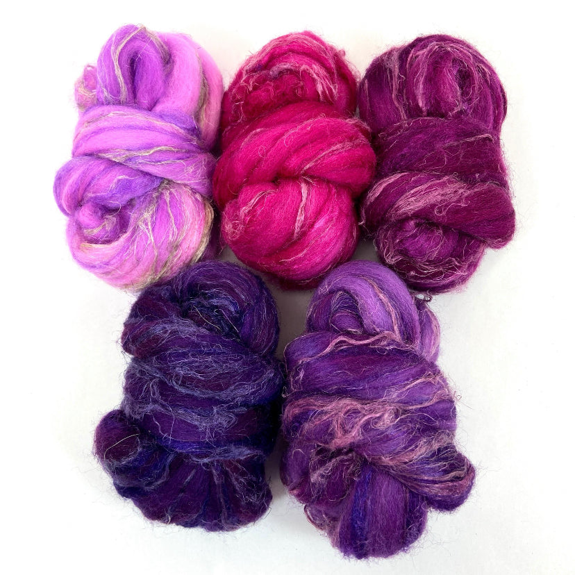Combo Pack - 5 oz, Merino, silk, flax combed top, mirrored gradient, roving, spinning fiber, handspinning, felting, wool, 1110-01