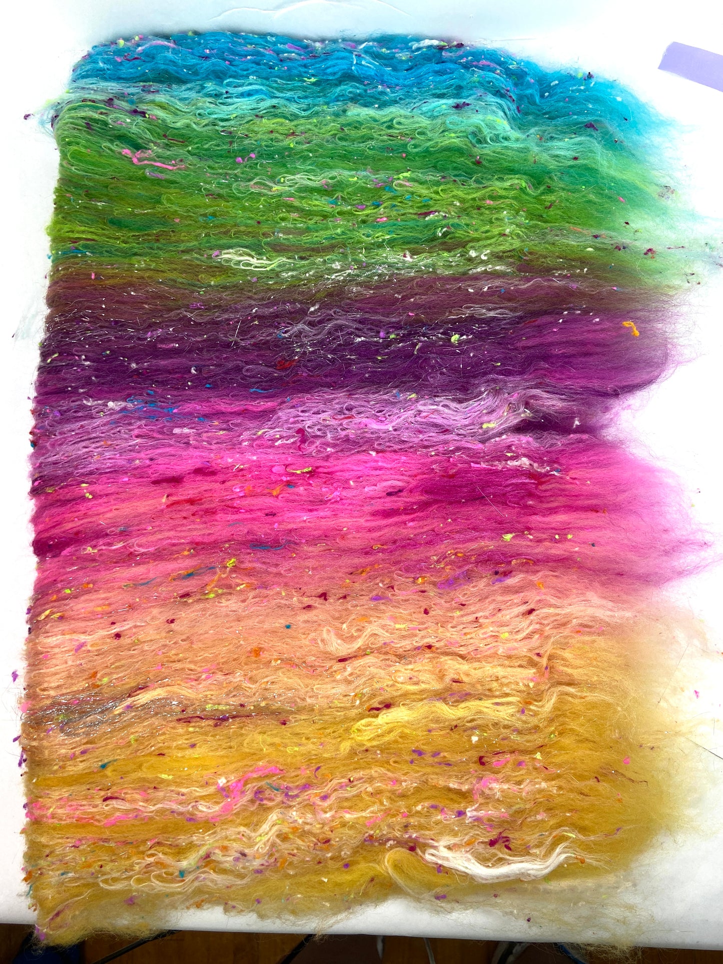 Super Nerds Gradient Batt 0823-05 - 2.7 oz Polwarth wool, silk, noils, spinning fiber, handspinning, nuno, felting wool, weaving, spindle