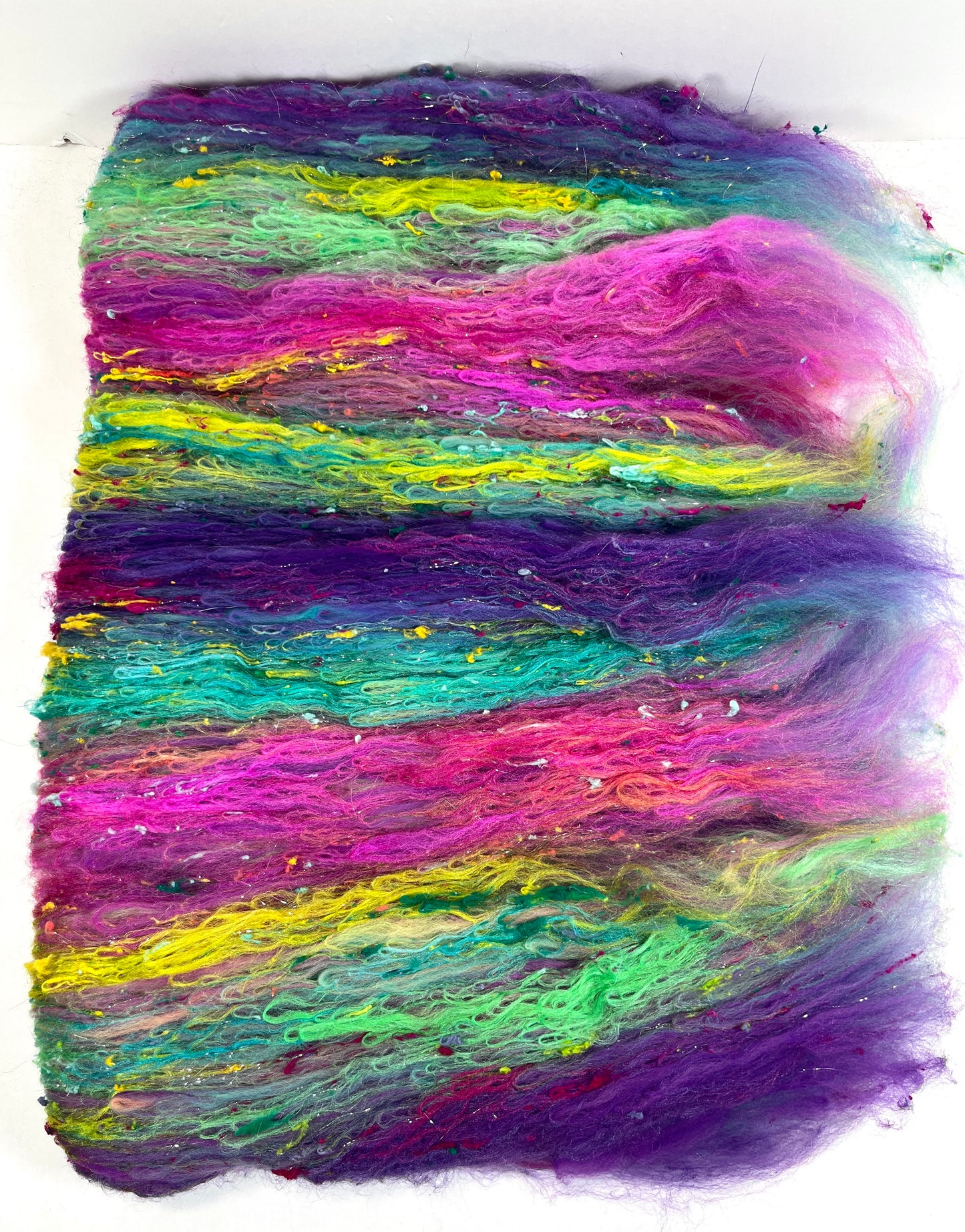 Disco Fever Repeating Colors Batt 0711-02 - 2.8 oz Polwarth wool, silk, noils, spinning fiber, handspinning, nuno, felting wool, weaving, spindle