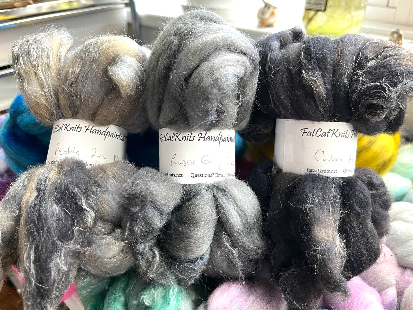 Grays Combo Pack - 6 oz- Merino wool, silk, flax combed top, roving, spinning fiber, handspinning, felting, wool, gradient kit