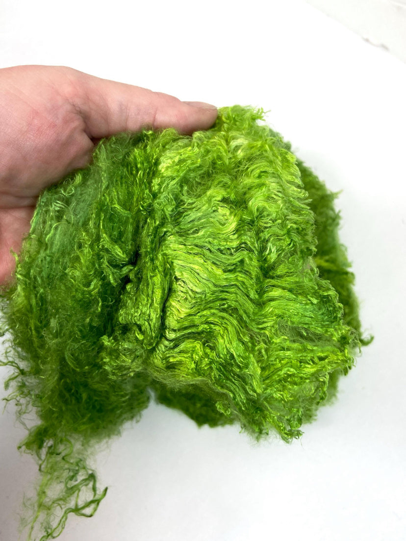 Silk Laps, Tree Frog, mulberry silk, nuno, wet felting, spinning fiber, art yarn, handspinning, felting fiber, corespinning, 1101-02