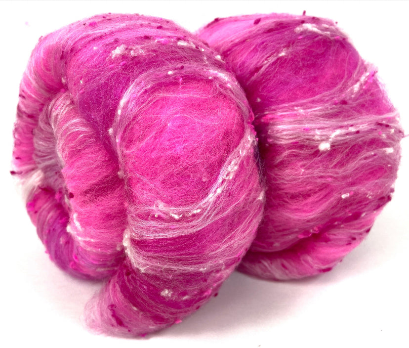 SALE Neon Pink Batt 0629-10 - 2.9 oz Falkland Merino wool, silk, noils, spinning fiber, handspinning, nuno, felting wool, weaving