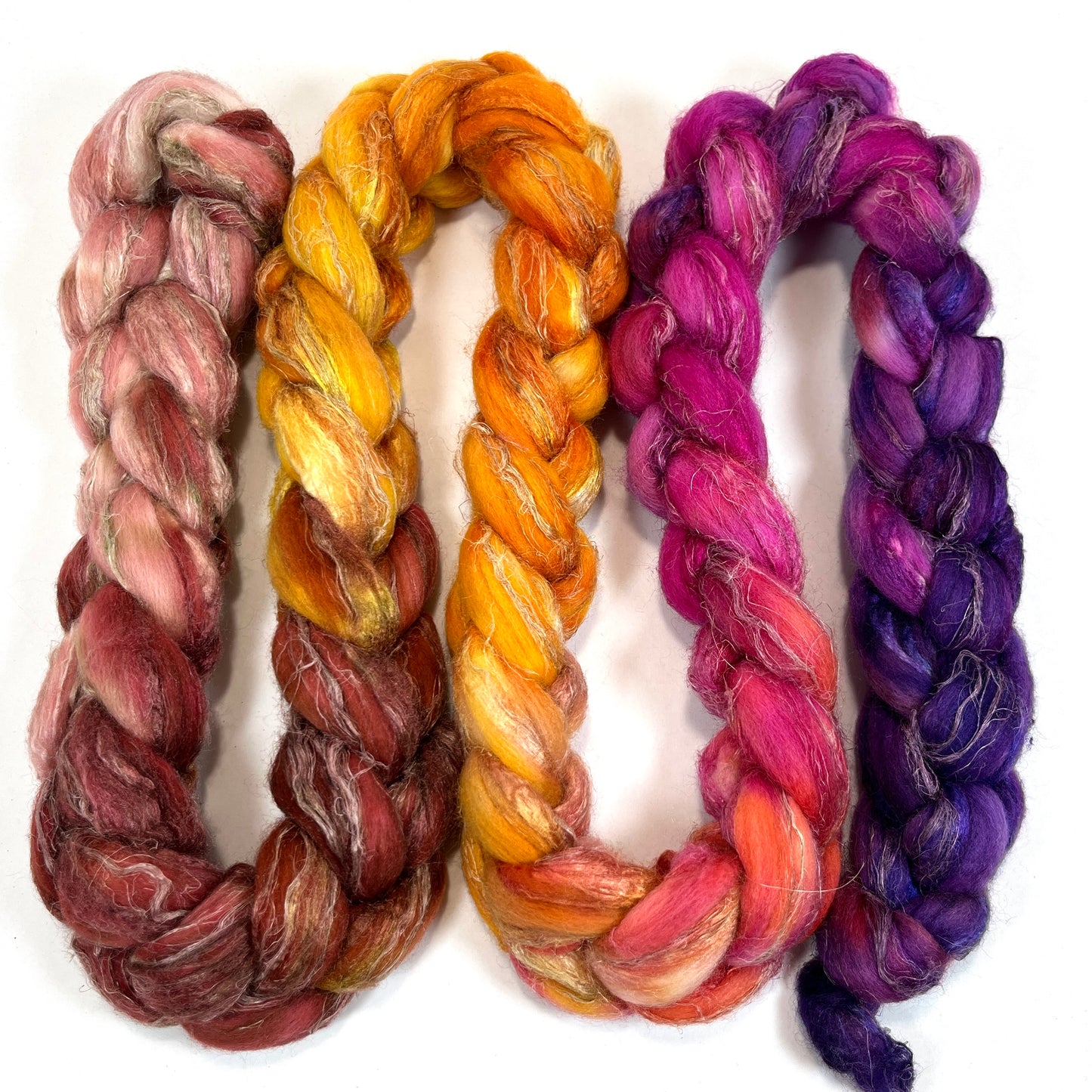 Day's End 0827-02B, 7.6 oz Merino, silk, flax wool combed top, roving, spinning fiber, handspinning, felting, needle felting, weaving supplies