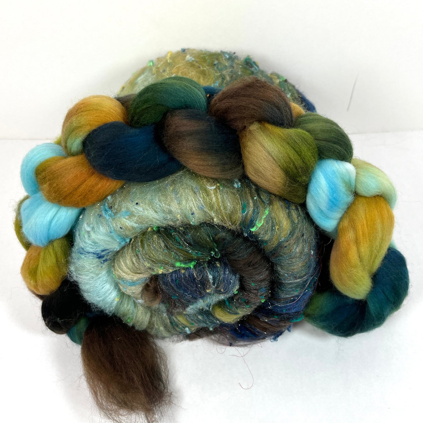 Sherwood Forest Batt/top Combo 0107-01, 4 oz, 18.5 micron Merino wool, silk, spinning fiber, felting wool, weaving fiber