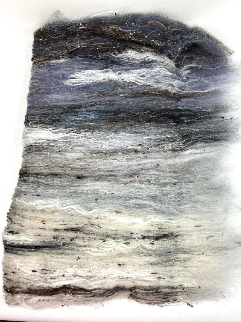Birch Tree Batt 0814-05 - 3.2 oz Polwarth wool, silk, noils, spinning fiber, handspinning, nuno, felting wool, weaving