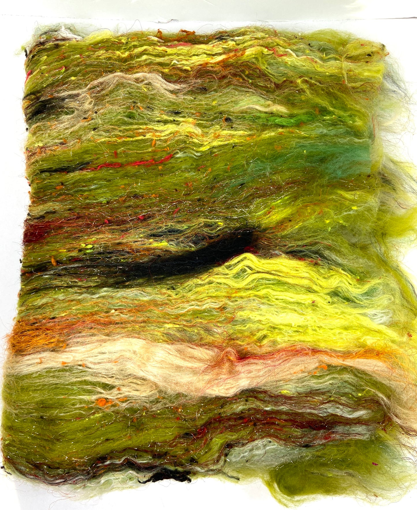 Kitchen Sink Batt 1008-01 - 3.3 oz soft wools, silk, noils, spinning fiber, handspinning, nuno, felting wool, weaving