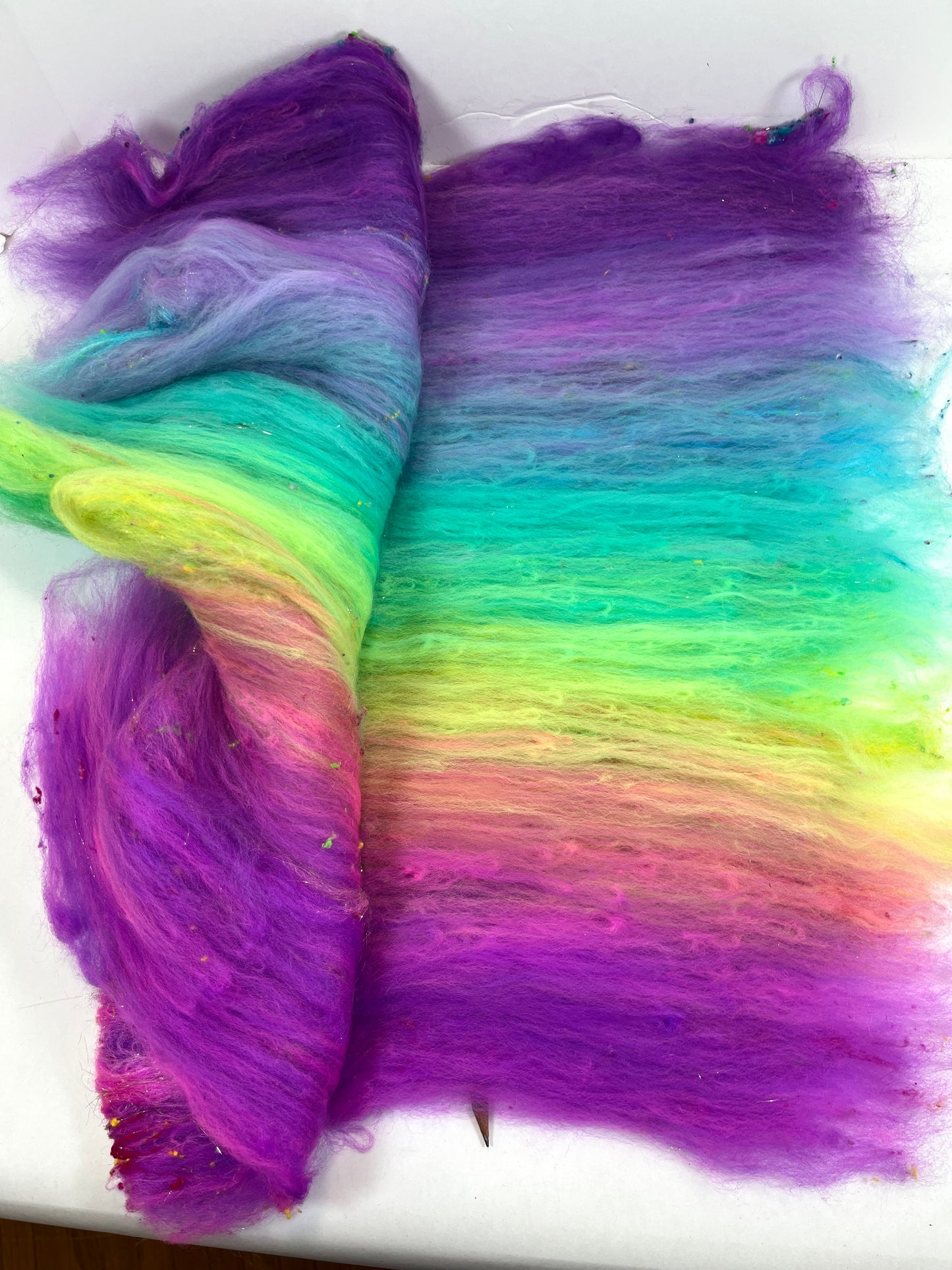 Disco Fever Gradient Batt 0728-01 - 2.6 oz Polwarth wool, silk, noils, spinning fiber, handspinning, nuno, felting wool, weaving, spindle