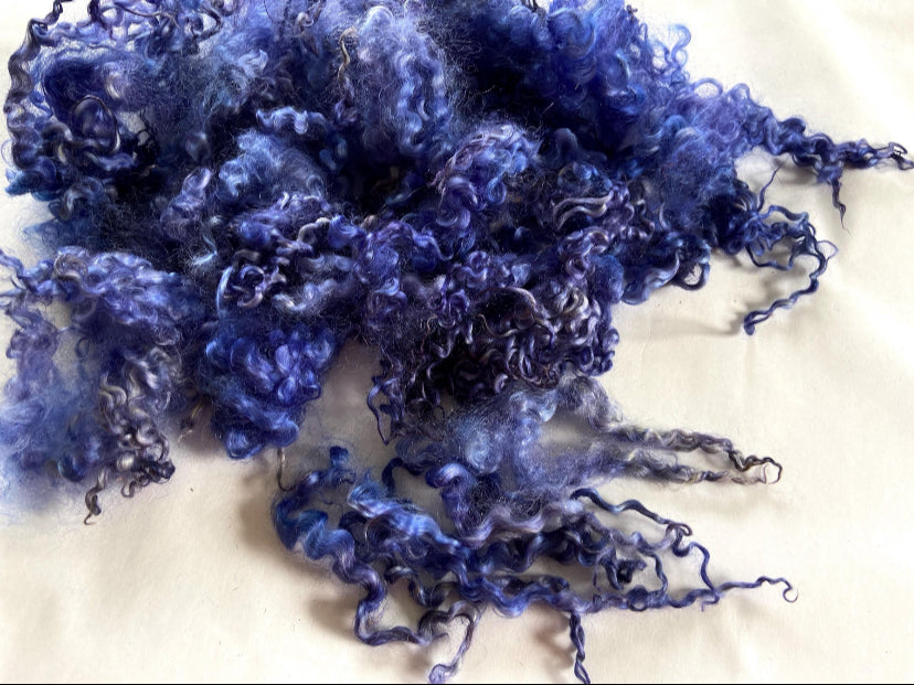 Wensleydale locks 1.4 oz, Blue Hydrangea, 3-5 inches, spinning, cotted, felting, fiber art, doll hair, nuno, art yarn, corespinning 0710-04