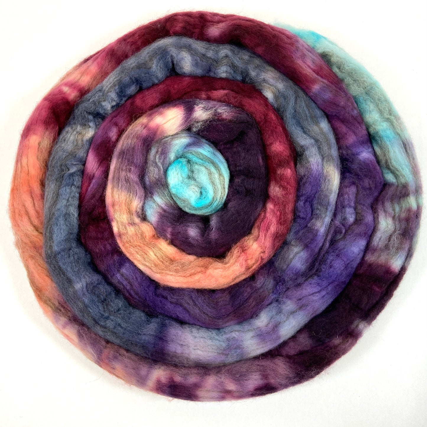 Nebula MG - 4 oz BFL Swirl wool combed top, roving, spinning fiber, handspinning, felting, needle felting, weaving supplies