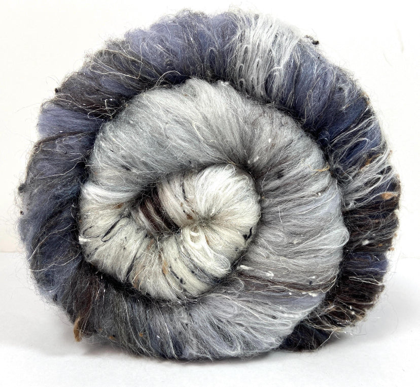Birch Tree Batt 0814-05 - 3.2 oz Polwarth wool, silk, noils, spinning fiber, handspinning, nuno, felting wool, weaving
