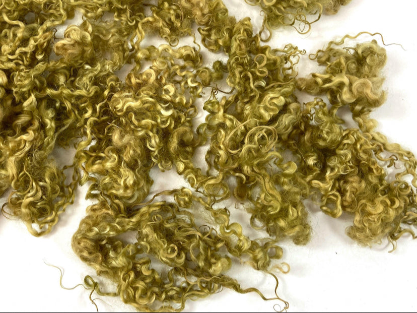 Wensleydale Locks, 1.1 oz, Olive Beige, 4-6 inches long, super clean, spinning, felting, fiber art, doll hair, nuno, lockspun 0711-03