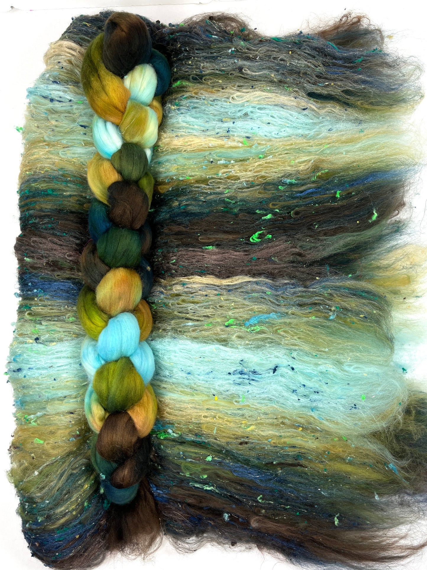 Sherwood Forest Batt/top Combo 0107-01, 4 oz, 18.5 micron Merino wool, silk, spinning fiber, felting wool, weaving fiber