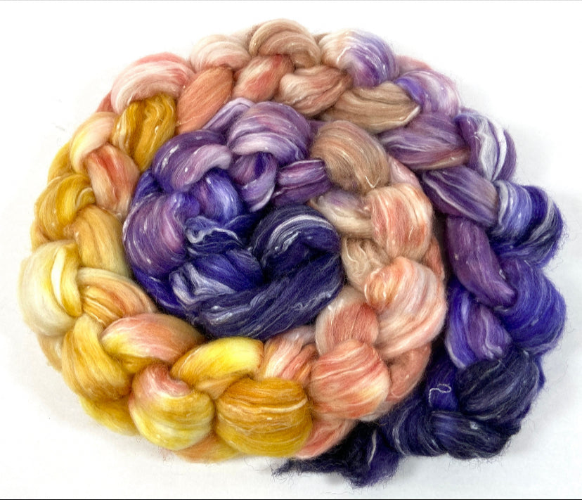Quintessence MG - 4 oz Merino, bamboo, rayon nepps combed top, mirrored gradient, roving, spinning fiber, handspinning, felting, wool
