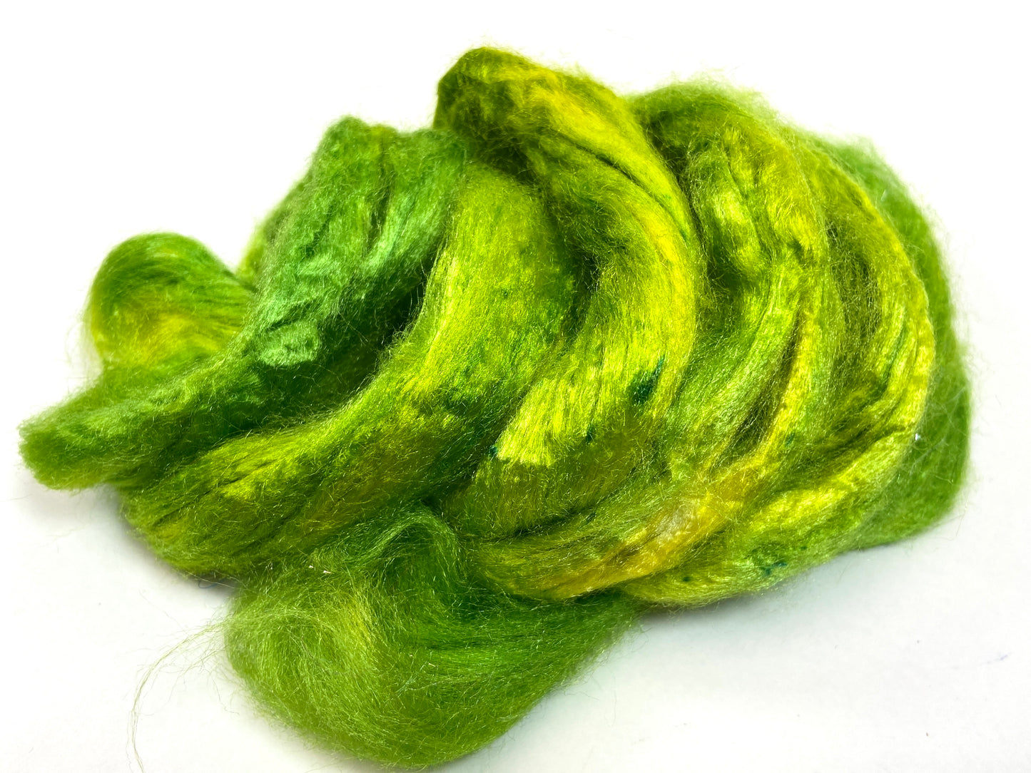 Tussah Silk - Lime - hand dyed, nuno felting, spinning fiber, art yarn, handspinning, felting fiber, corespinning, roving, 1101-06