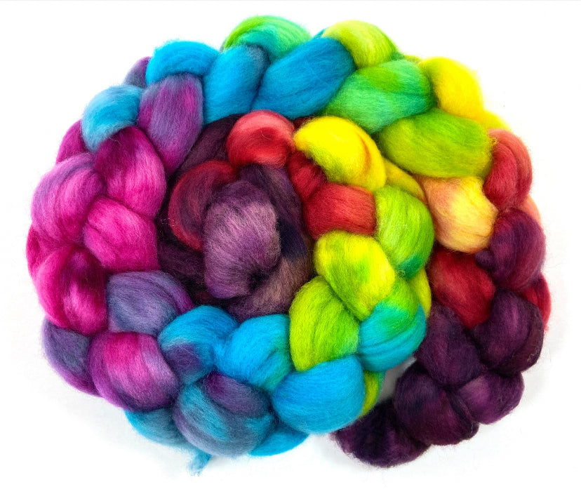 Freestyle MG - 4 oz hand painted wool combed top, roving, spinning fiber, handspinning, felting