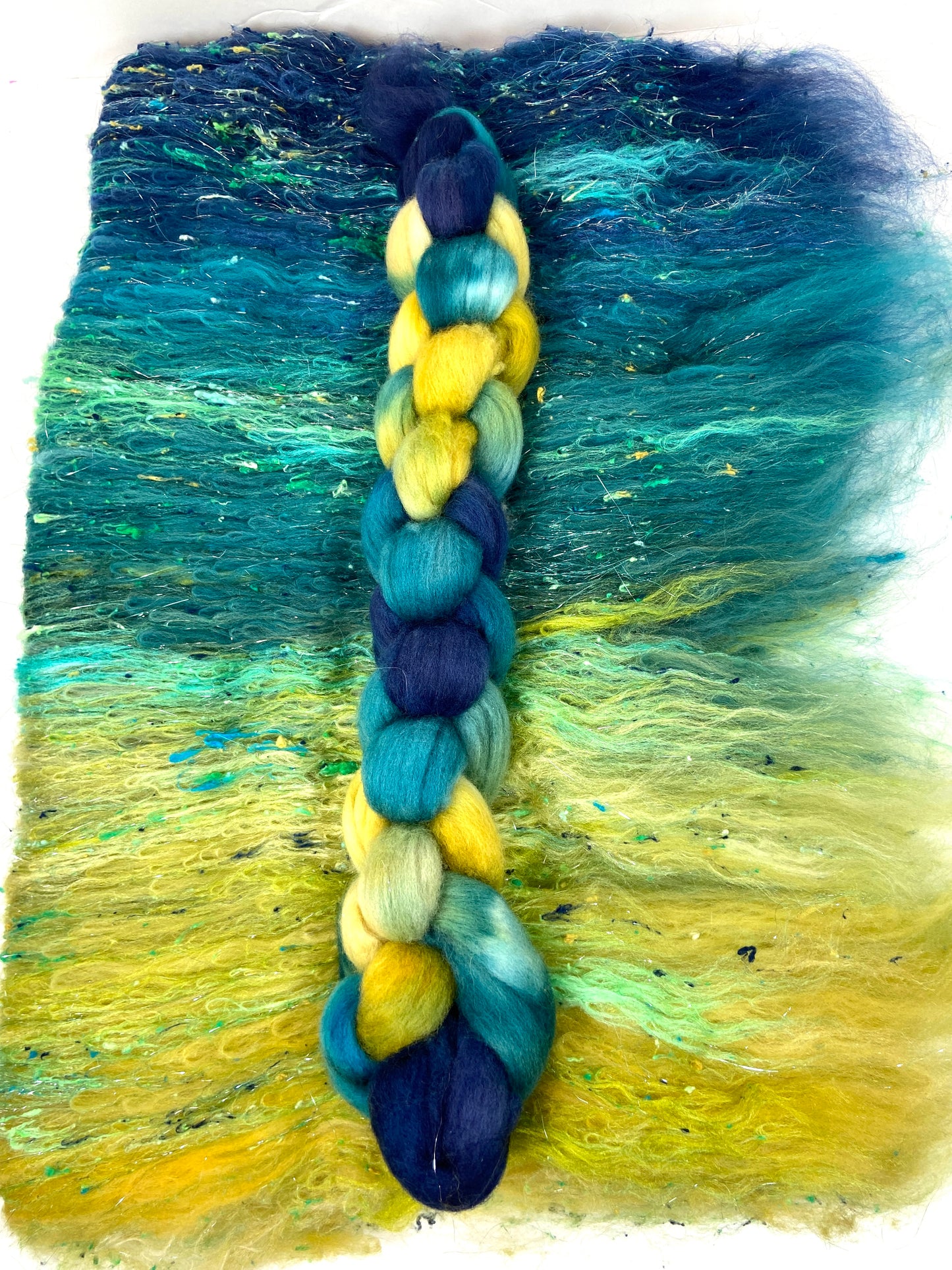 Oceanus Batt/top Combo 1123-03, 4.4 oz, Polwarth wool, silk, bamboo, spinning fiber, felting wool, weaving fiber