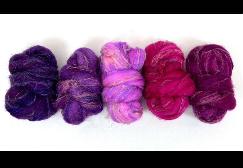 Combo Pack - 5 oz, Merino, silk, flax combed top, mirrored gradient, roving, spinning fiber, handspinning, felting, wool, 1110-01