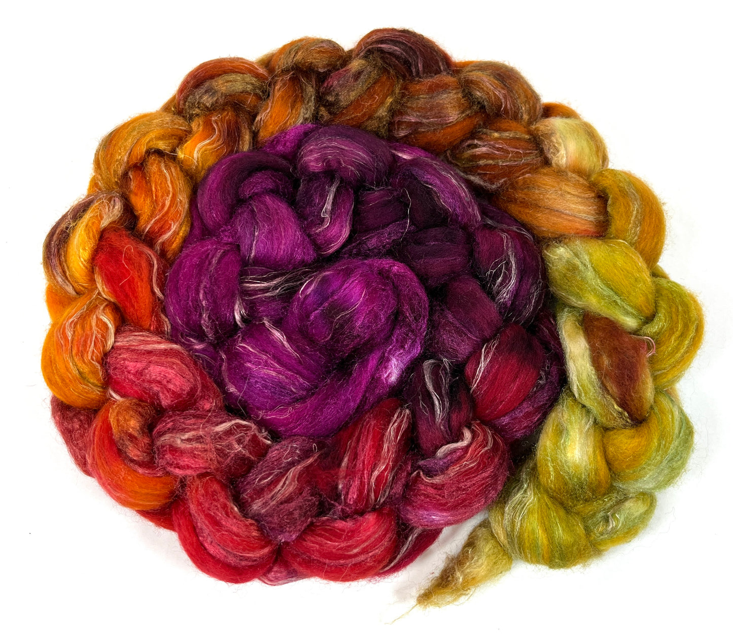 Curried Beets Long Gradient - 4 oz Merino, silk, flax combed top, roving, spinning fiber, handspinning, felting, needle felting, weaving supplies
