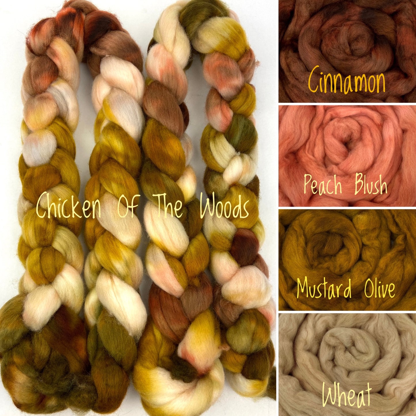 Chicken Of The Woods MG - 4 oz hand painted wool combed top, roving, spinning fiber, handspinning, felting
