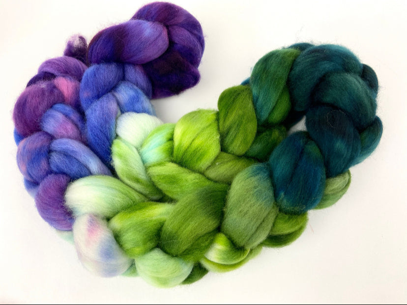 Grapevine MG - 4 oz hand painted wool combed top, roving, spinning fiber, handspinning, felting