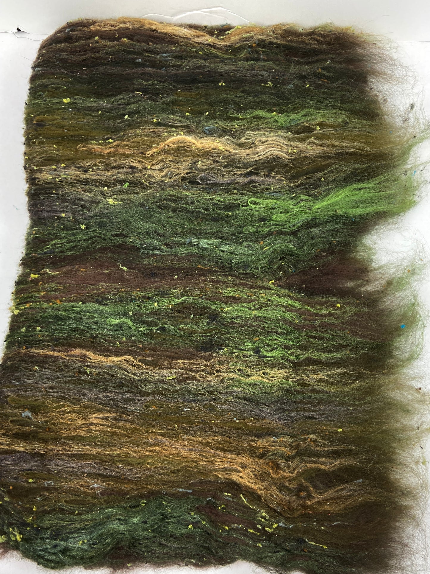 Peat Bog Batt 1012-08 - 2.7 oz Falkland Merino wool, silk, noils, spinning fiber, drumcarded, handspinning, nuno, felting wool, weaving
