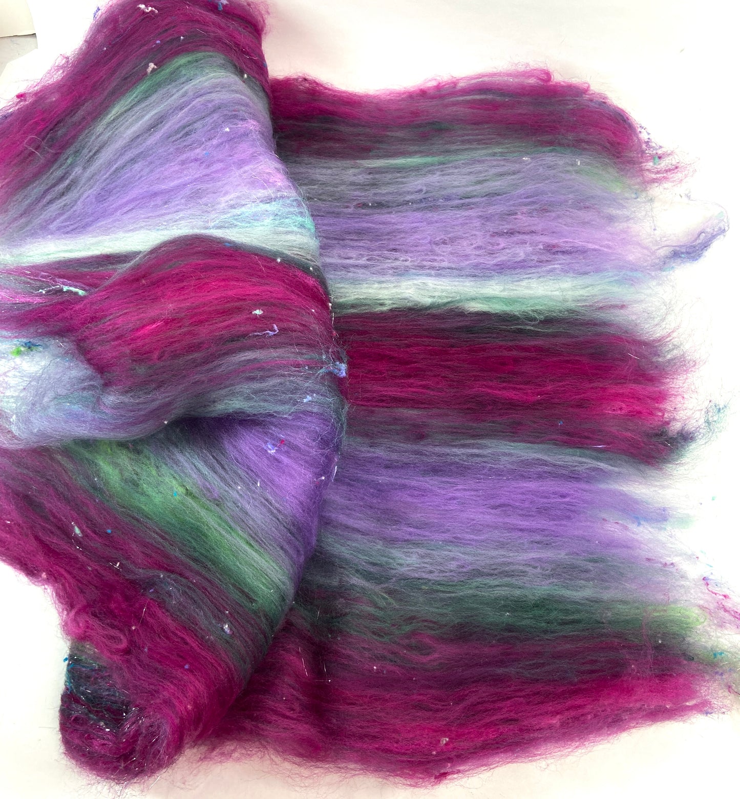 Masquerade Batt 0803-09 - 2.7 oz Falkland Merino wool, silk, noils, spinning fiber, handspinning, nuno, felting wool, weaving
