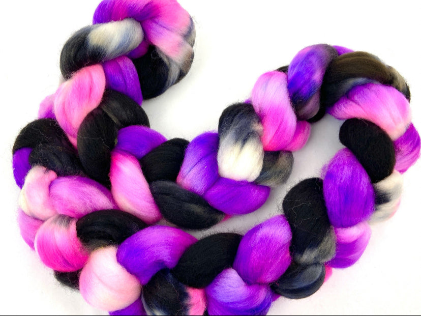 Flash Dance MG - 4 oz hand painted wool combed top, roving, spinning fiber, handspinning, felting
