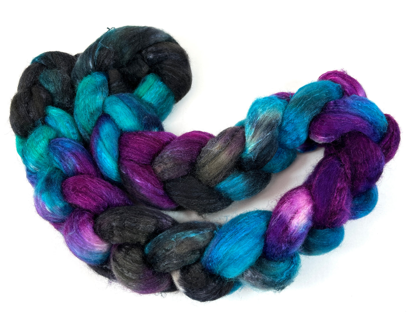 The Darkness MG - 4 oz BFL/silk combed top, roving, spinning fiber, handspinning, felting, needle felting, weaving supplies