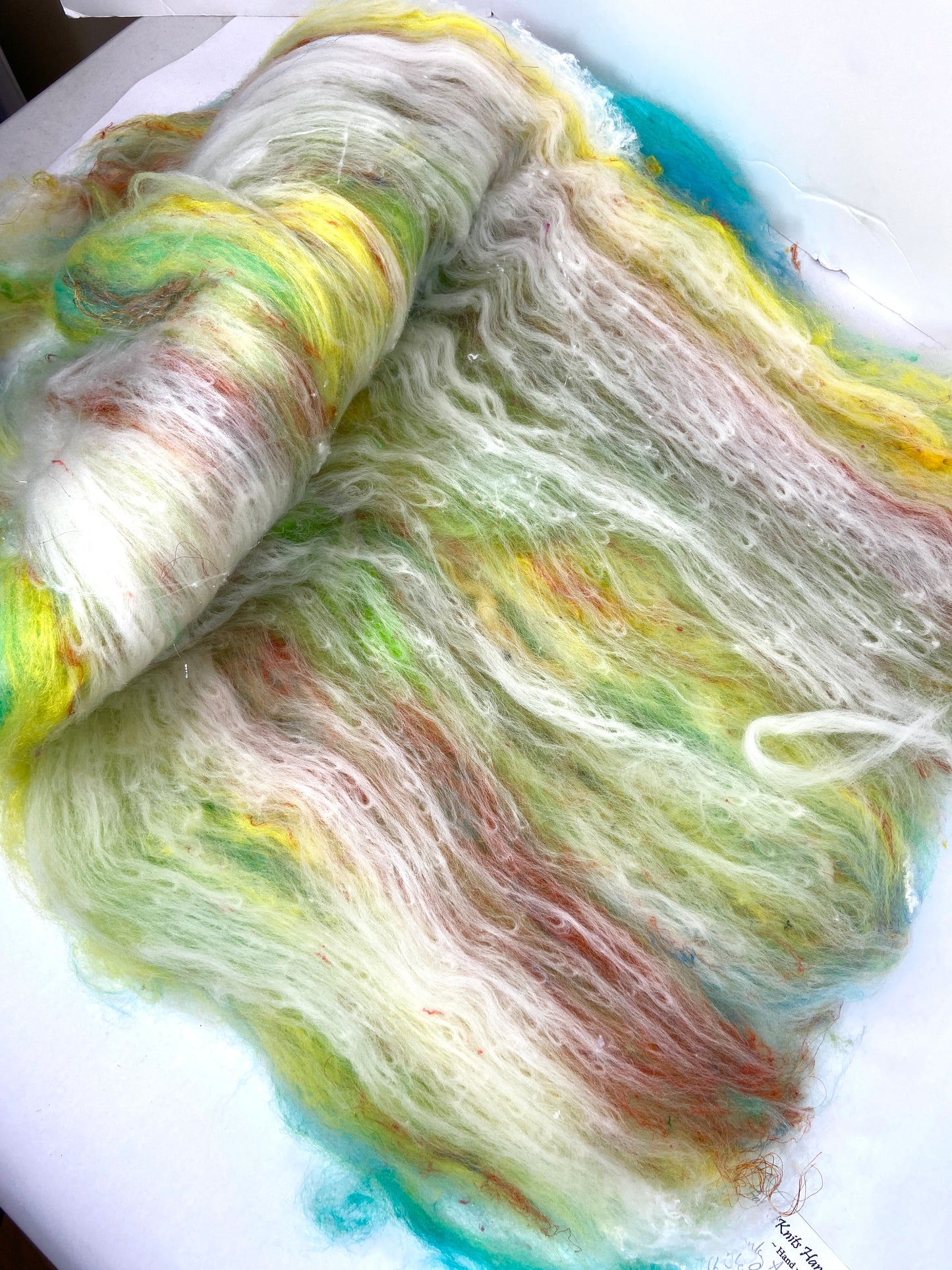 Chunky Art Batt 1210-03- 3.1 oz Targhee and Polwarth wool, silk, noils, spinning fiber, handspinning, nuno, felting wool, weaving