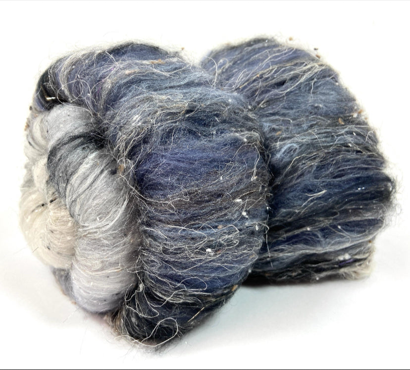 Birch Tree Batt 0814-06 - 3.3 oz Polwarth wool, silk, noils, spinning fiber, handspinning, nuno, felting wool, weaving