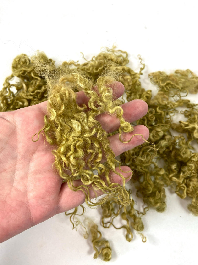 Wensleydale Locks, 1.1 oz, Olive Beige, 4-6 inches long, super clean, spinning, felting, fiber art, doll hair, nuno, lockspun 0711-03