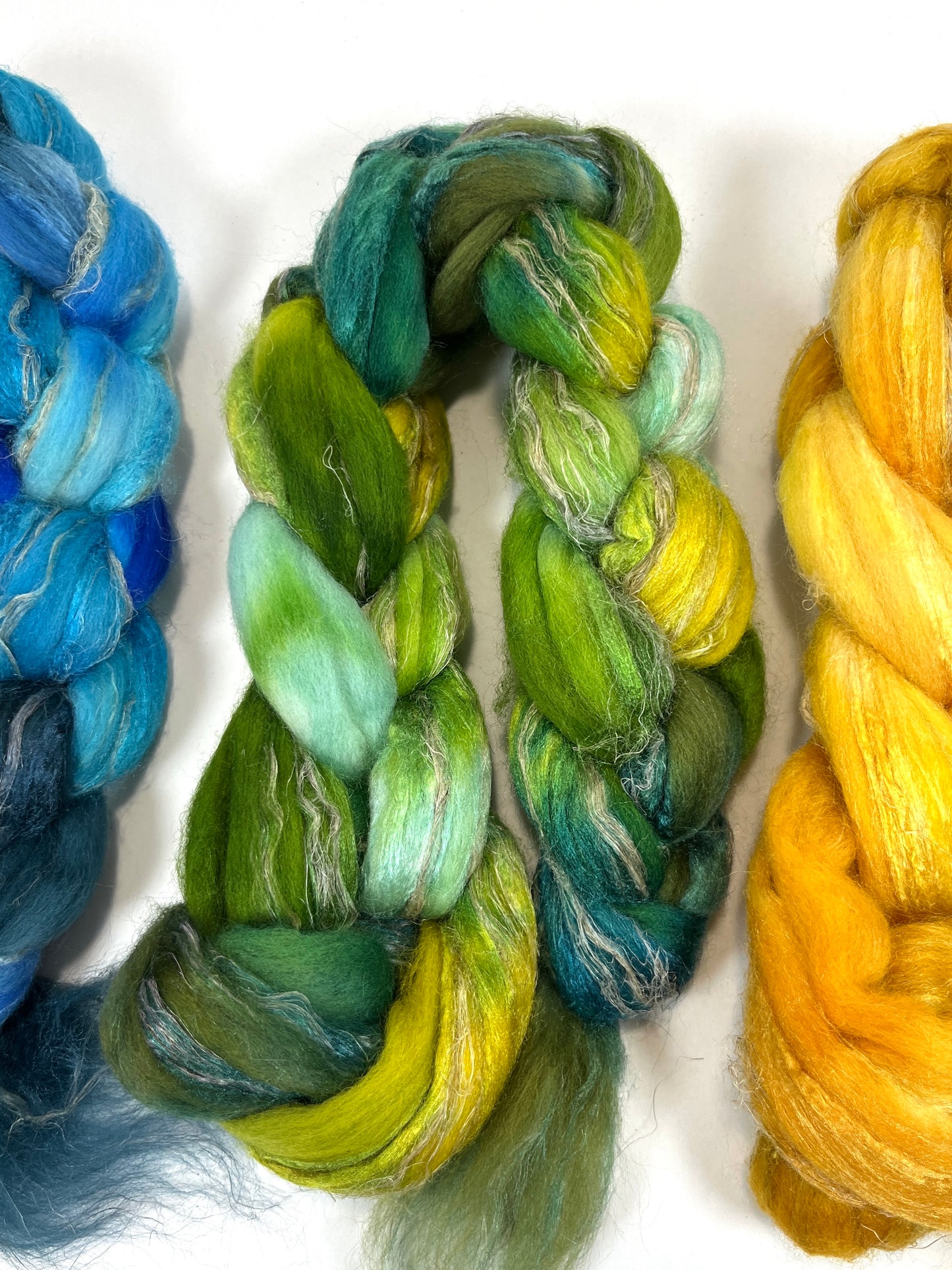 Combo Pack - 8 oz, Merino, silk, flax combed top, mirrored gradient, roving, spinning fiber, handspinning, felting, wool, 0727-01