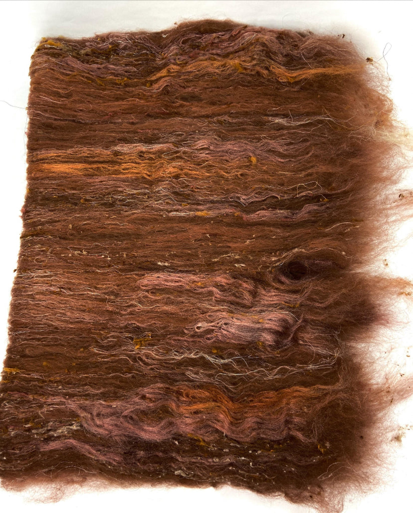 Cinnamon Batt 0710-02 - 2.5 oz Falkland Merino wool, silk, noils, spinning fiber, handspinning, nuno, felting wool, weaving