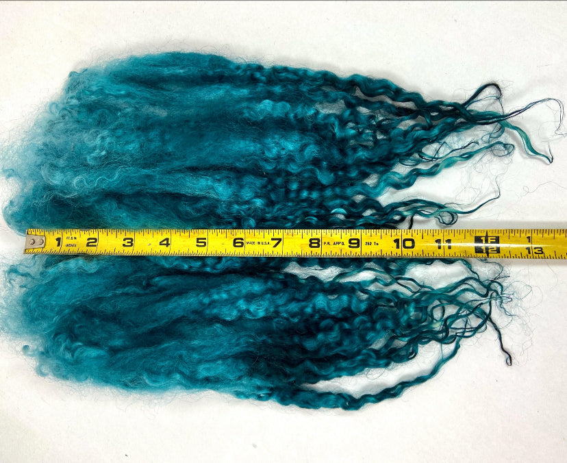 Teeswater LONG locks, Teal, 11-12 inches, 1001-01, separated, super clean, spinning, felting, fiber art, doll hair, wool locks, reroot