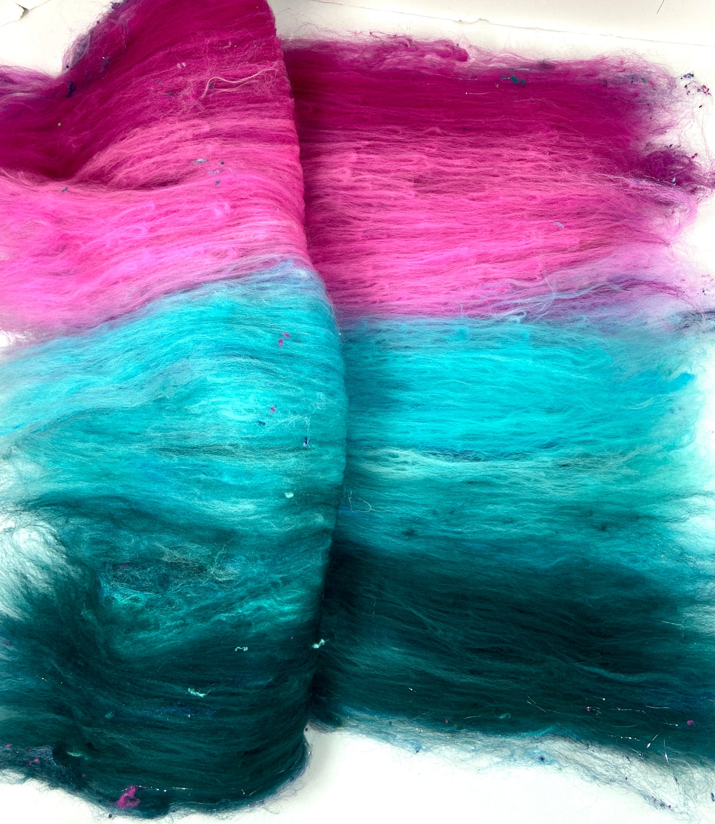 Bijou Batt 1202-04- 2.8 oz Polwarth wool, silk, noils, spinning fiber, handspinning, nuno, felting wool, weaving
