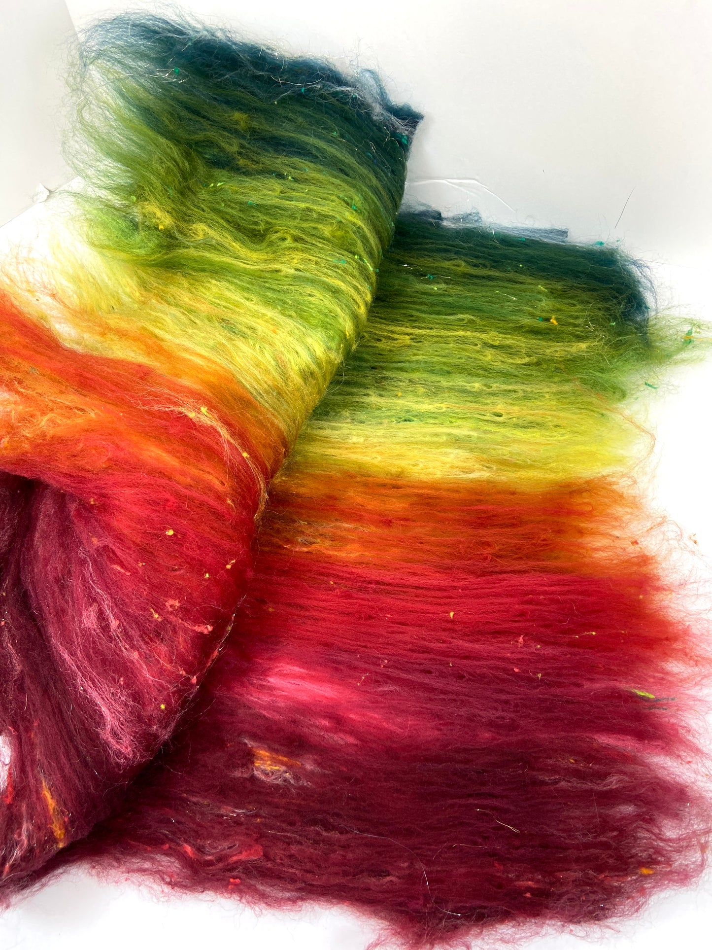 Cornucopia Batt 1122-02 - 2.6 oz Corriedale wool, silk, noils, spinning fiber, handspinning, nuno, felting wool, weaving, spindle