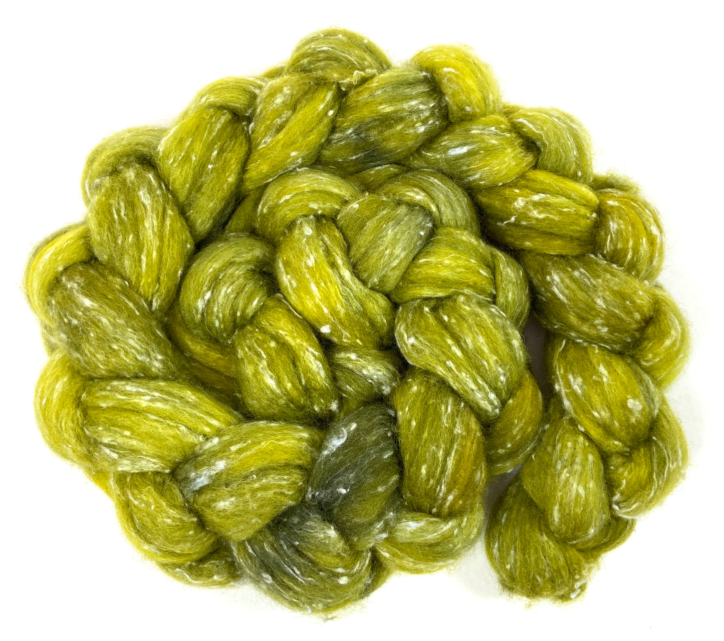 Ripe Olive - 4 oz 80/20 South American wool/rayon nepps combed top, roving, spinning fiber, handspinning, felting, needle felting, weaving supplies
